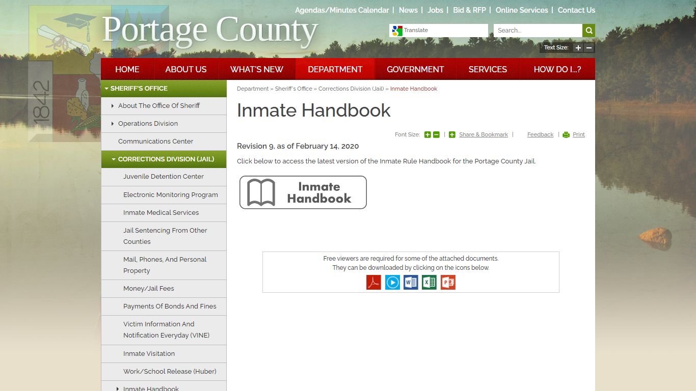 Inmate Handbook | Portage County, WI