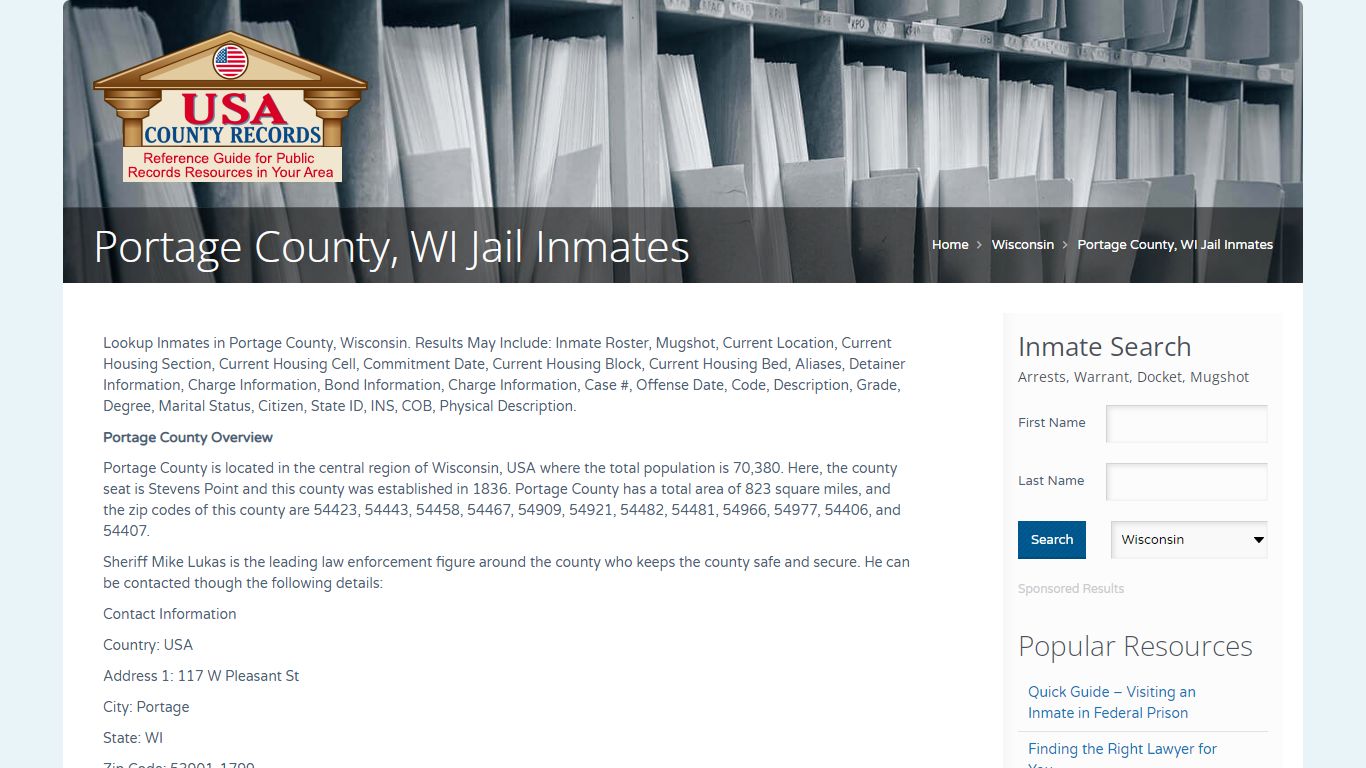 Portage County, WI Jail Inmates | Name Search